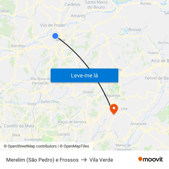 Merelim (São Pedro) e Frossos to Vila Verde map