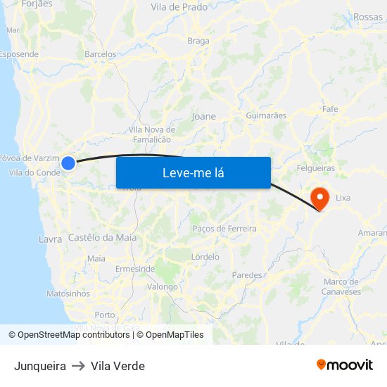 Junqueira to Vila Verde map
