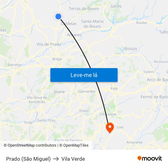 Prado (São Miguel) to Vila Verde map