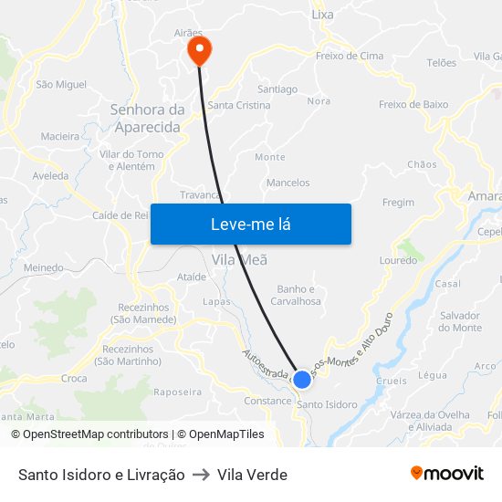Santo Isidoro e Livração to Vila Verde map