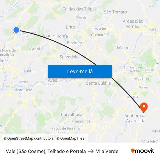 Vale (São Cosme), Telhado e Portela to Vila Verde map