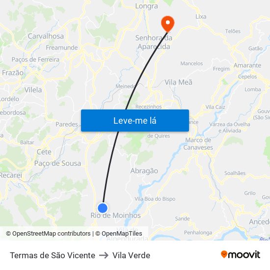 Termas de São Vicente to Vila Verde map