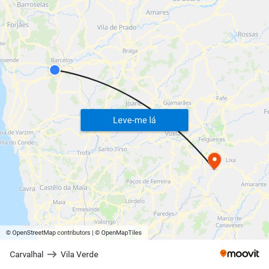 Carvalhal to Vila Verde map