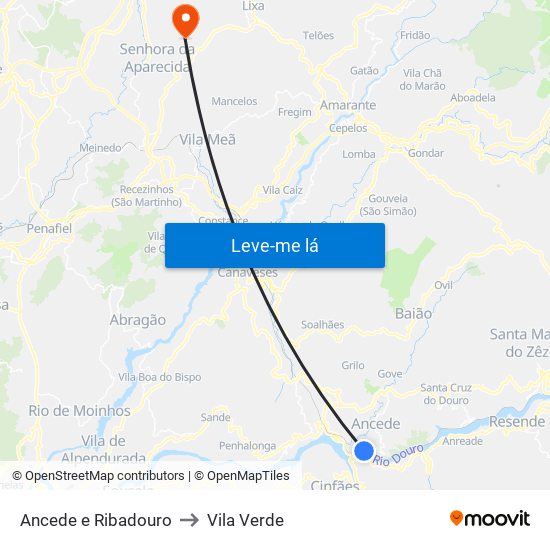 Ancede e Ribadouro to Vila Verde map