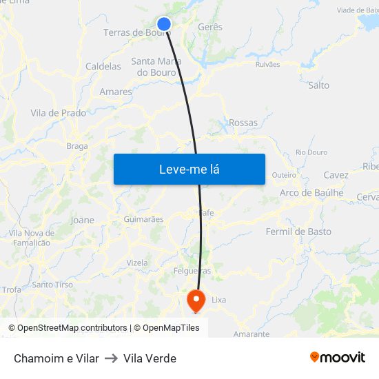 Chamoim e Vilar to Vila Verde map