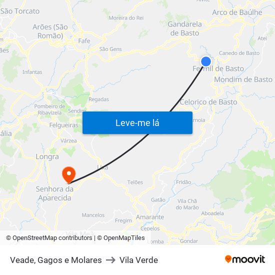 Veade, Gagos e Molares to Vila Verde map