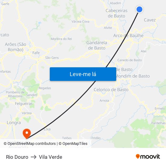 Rio Douro to Vila Verde map