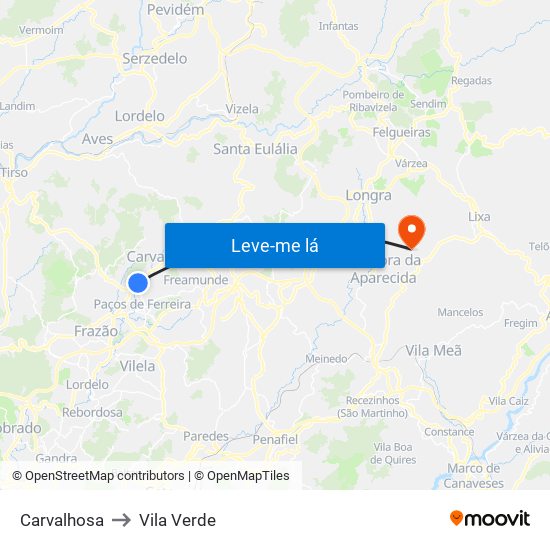 Carvalhosa to Vila Verde map