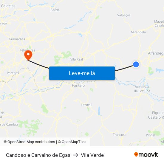 Candoso e Carvalho de Egas to Vila Verde map