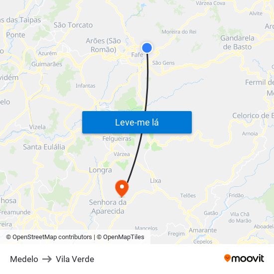 Medelo to Vila Verde map