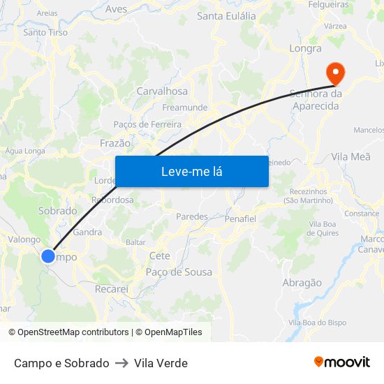 Campo e Sobrado to Vila Verde map