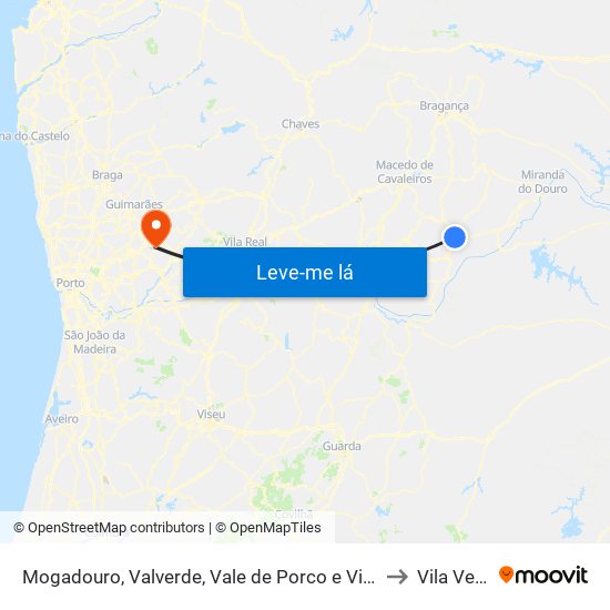 Mogadouro, Valverde, Vale de Porco e Vilar de Rei to Vila Verde map