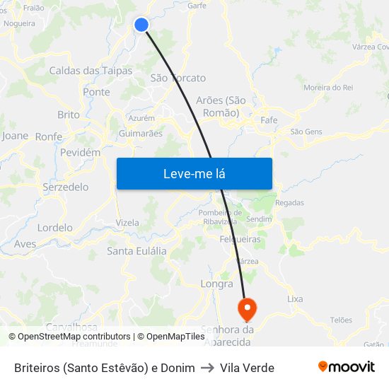 Briteiros (Santo Estêvão) e Donim to Vila Verde map