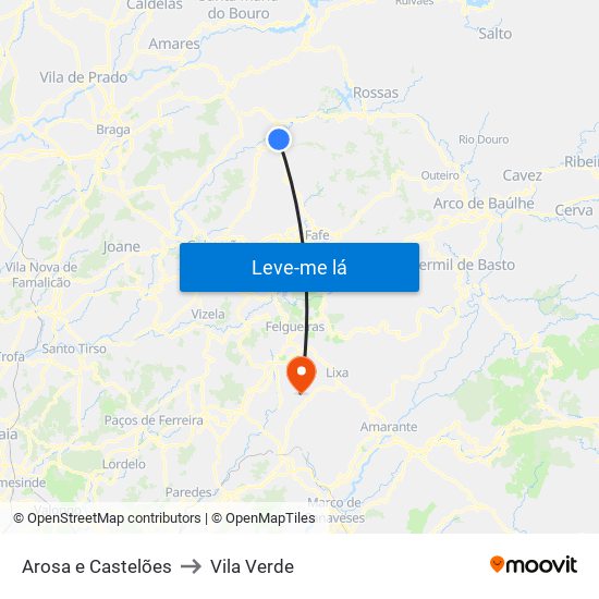 Arosa e Castelões to Vila Verde map