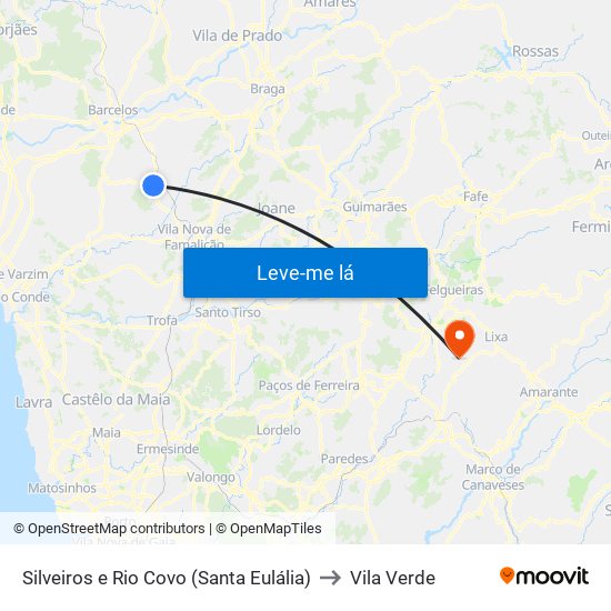 Silveiros e Rio Covo (Santa Eulália) to Vila Verde map