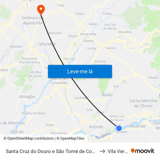Santa Cruz do Douro e São Tomé de Covelas to Vila Verde map