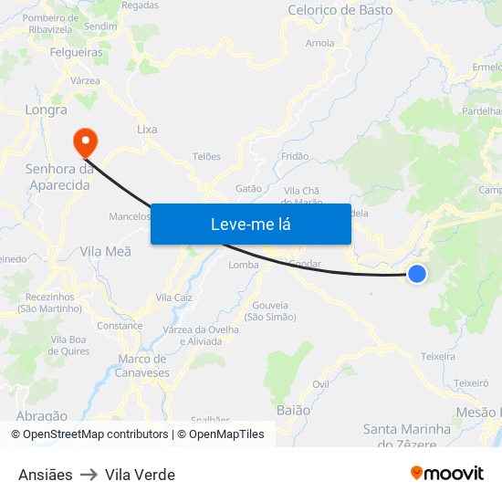 Ansiāes to Vila Verde map