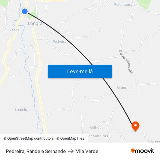 Pedreira, Rande e Sernande to Vila Verde map