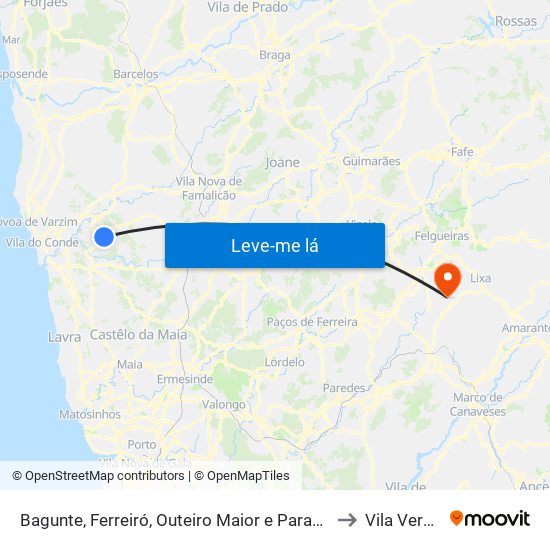 Bagunte, Ferreiró, Outeiro Maior e Parada to Vila Verde map