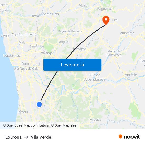 Lourosa to Vila Verde map