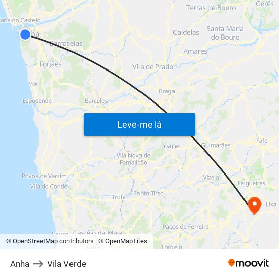 Anha to Vila Verde map