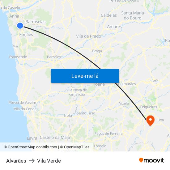 Alvarães to Vila Verde map