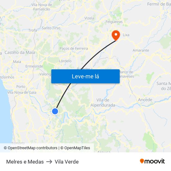 Melres e Medas to Vila Verde map