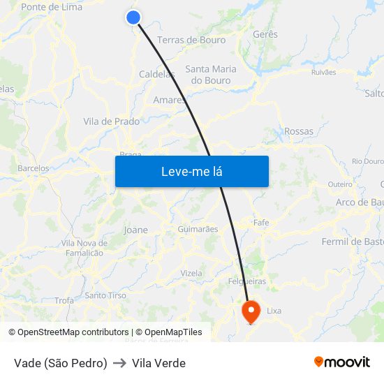 Vade (São Pedro) to Vila Verde map