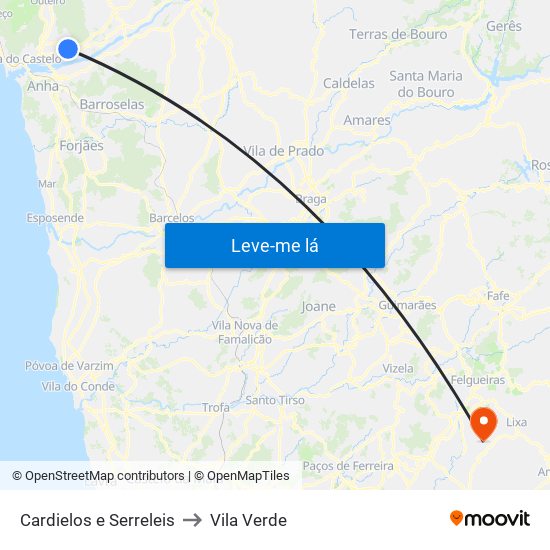 Cardielos e Serreleis to Vila Verde map