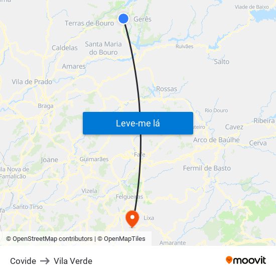 Covide to Vila Verde map