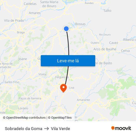 Sobradelo da Goma to Vila Verde map