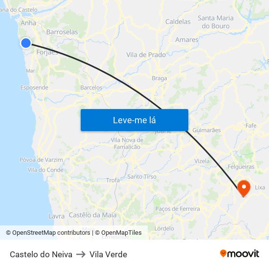 Castelo do Neiva to Vila Verde map