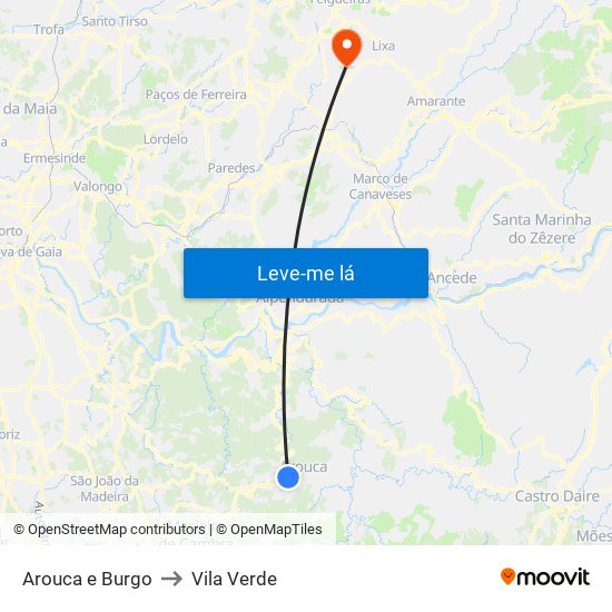 Arouca e Burgo to Vila Verde map