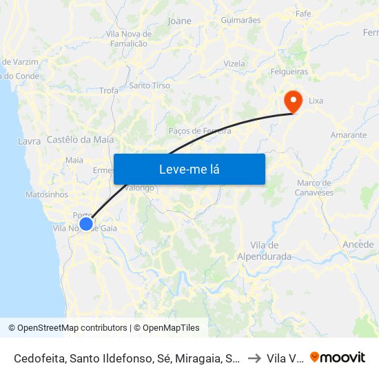 Cedofeita, Santo Ildefonso, Sé, Miragaia, São Nicolau e Vitória to Vila Verde map