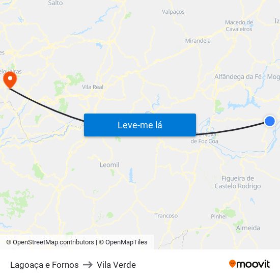 Lagoaça e Fornos to Vila Verde map