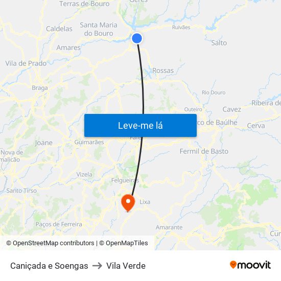 Caniçada e Soengas to Vila Verde map