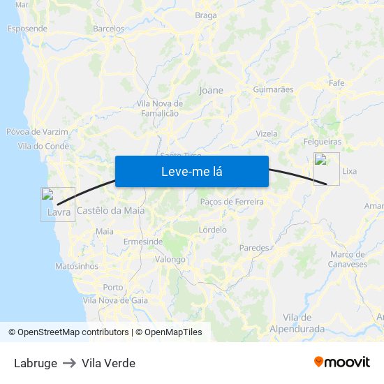 Labruge to Vila Verde map