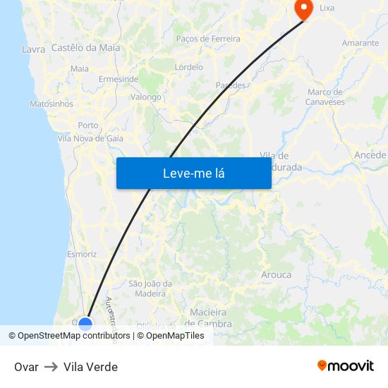 Ovar to Vila Verde map