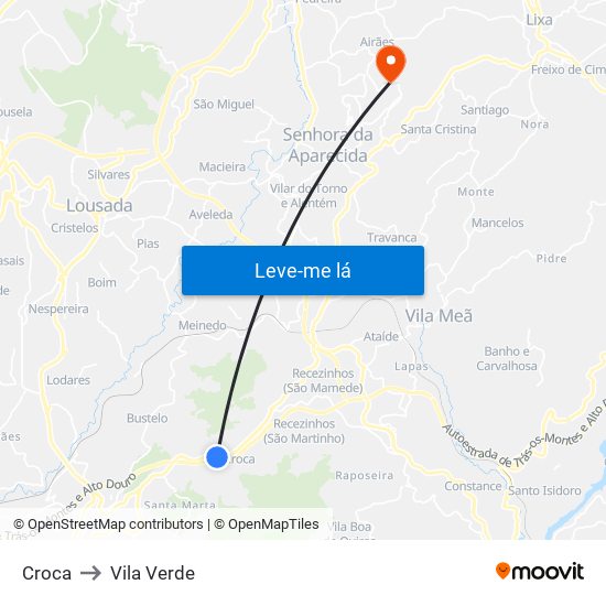 Croca to Vila Verde map