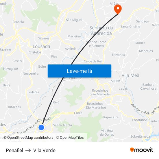 Penafiel to Vila Verde map