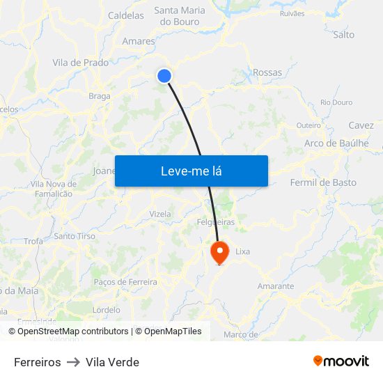 Ferreiros to Vila Verde map