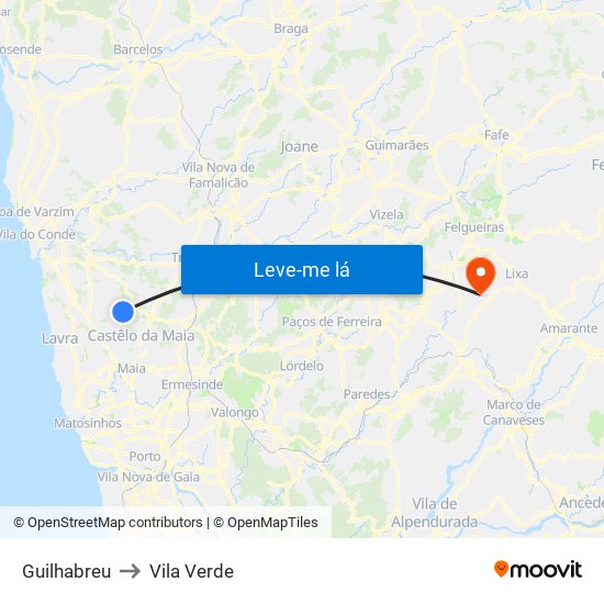 Guilhabreu to Vila Verde map