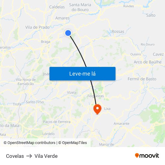 Covelas to Vila Verde map