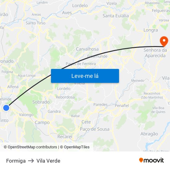 Formiga to Vila Verde map