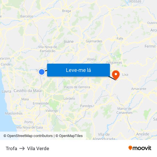 Trofa to Vila Verde map
