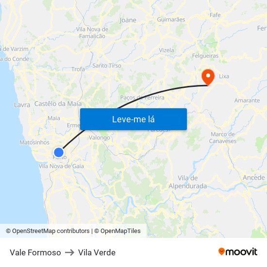 Vale Formoso to Vila Verde map