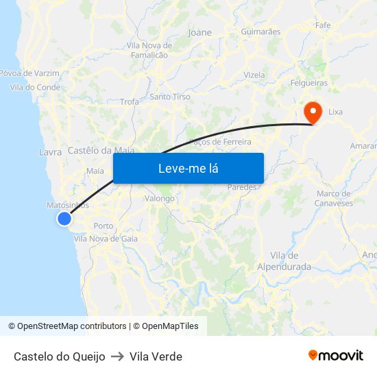 Castelo do Queijo to Vila Verde map