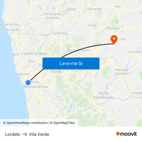 Lordelo to Vila Verde map