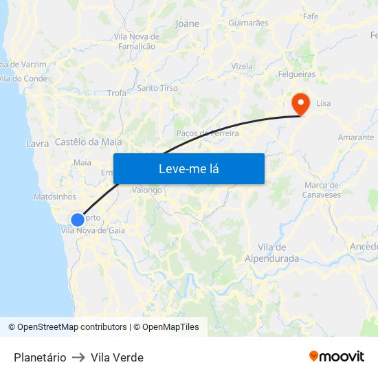 Planetário to Vila Verde map