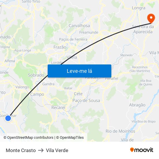 Monte Crasto to Vila Verde map